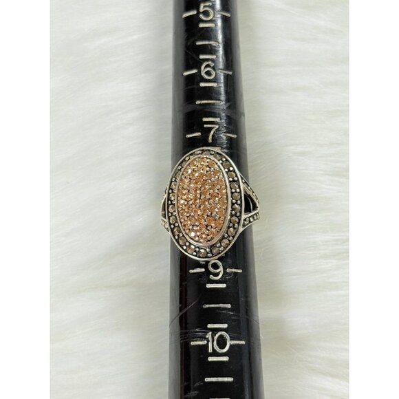 Champagne Stones/Black Marcasites Silver 925 Ring - Picture 10 of 10